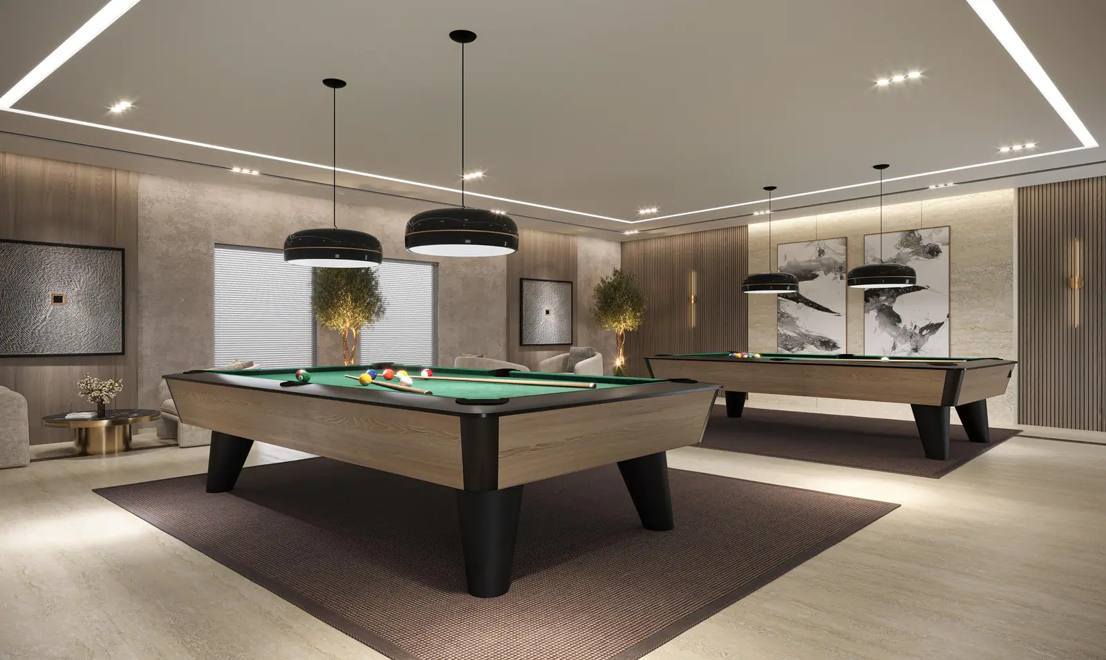 Billiards lounge with two tables