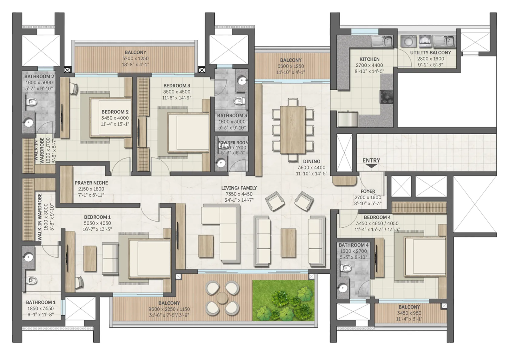 Floor plan of Type C3, 4 bed residence, Tower 4